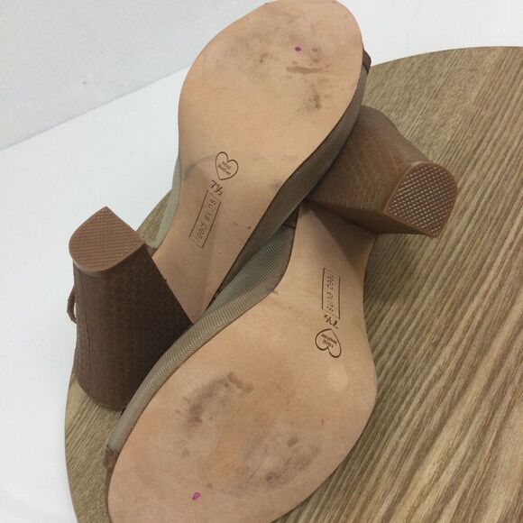 Reed Evins Anthropologie Women Mesh Leather Reptile Open Toe Heels Tan Ivory 7.5 - Picture 13 of 16